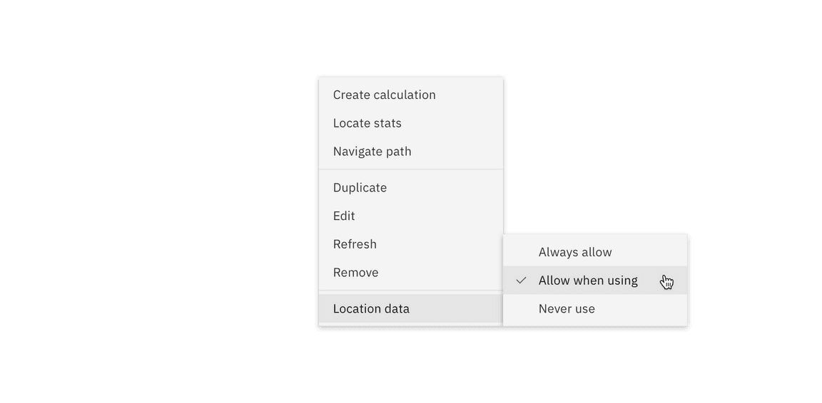 Example of context menu hover functionality.